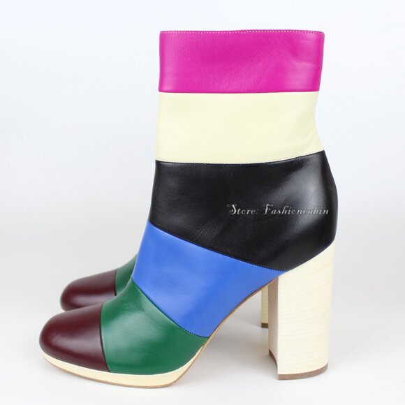 New VALENTINO GARAVANI Colorblock Stripe Leather Ankle Boots - Events, Party - Picture 10 of 16